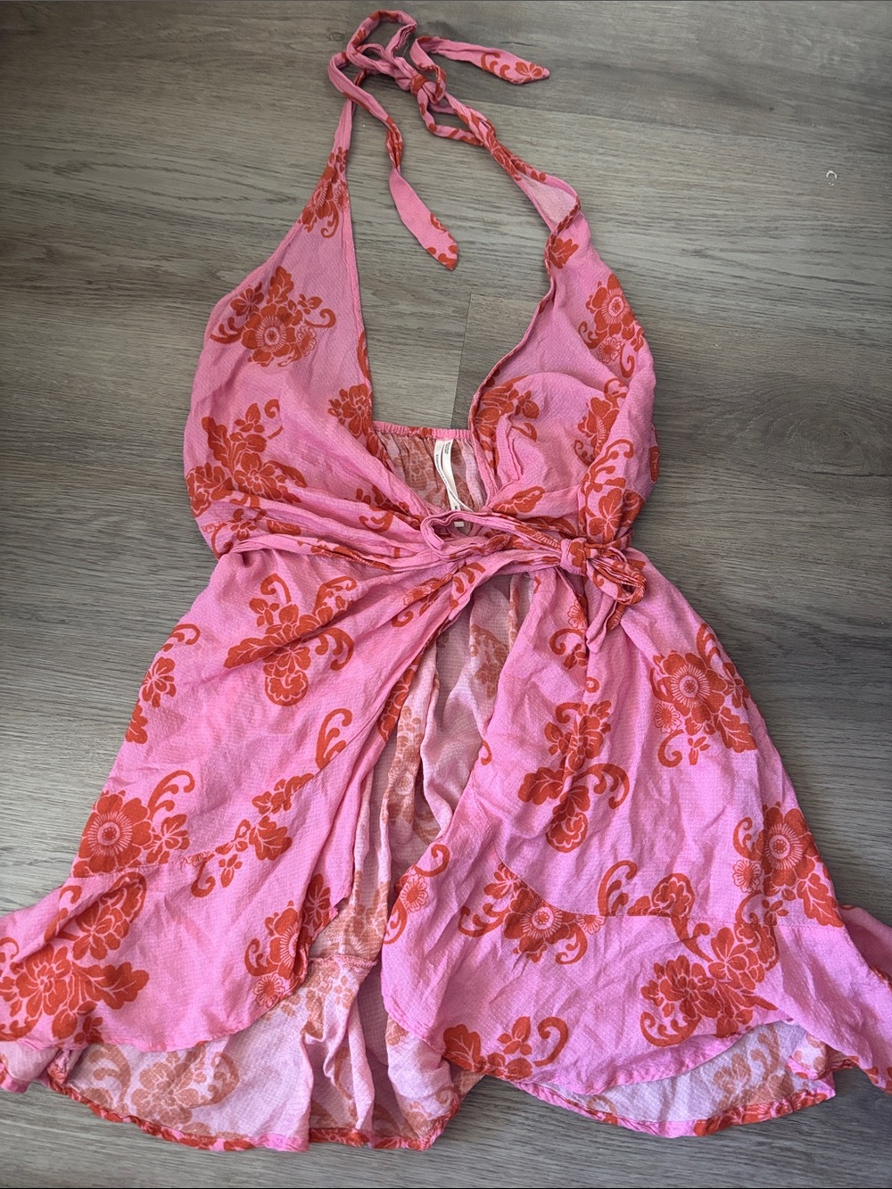 Anthropologie Pink Halter Wrap Side Tie Mini Dress